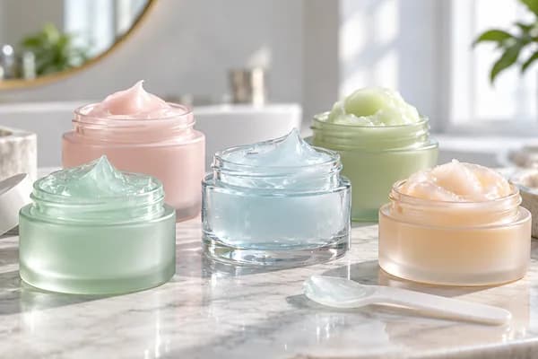 Verschiedene leichte Sorbet- und Gel-Cremes mit frischen Geltexturen im Vergleich
